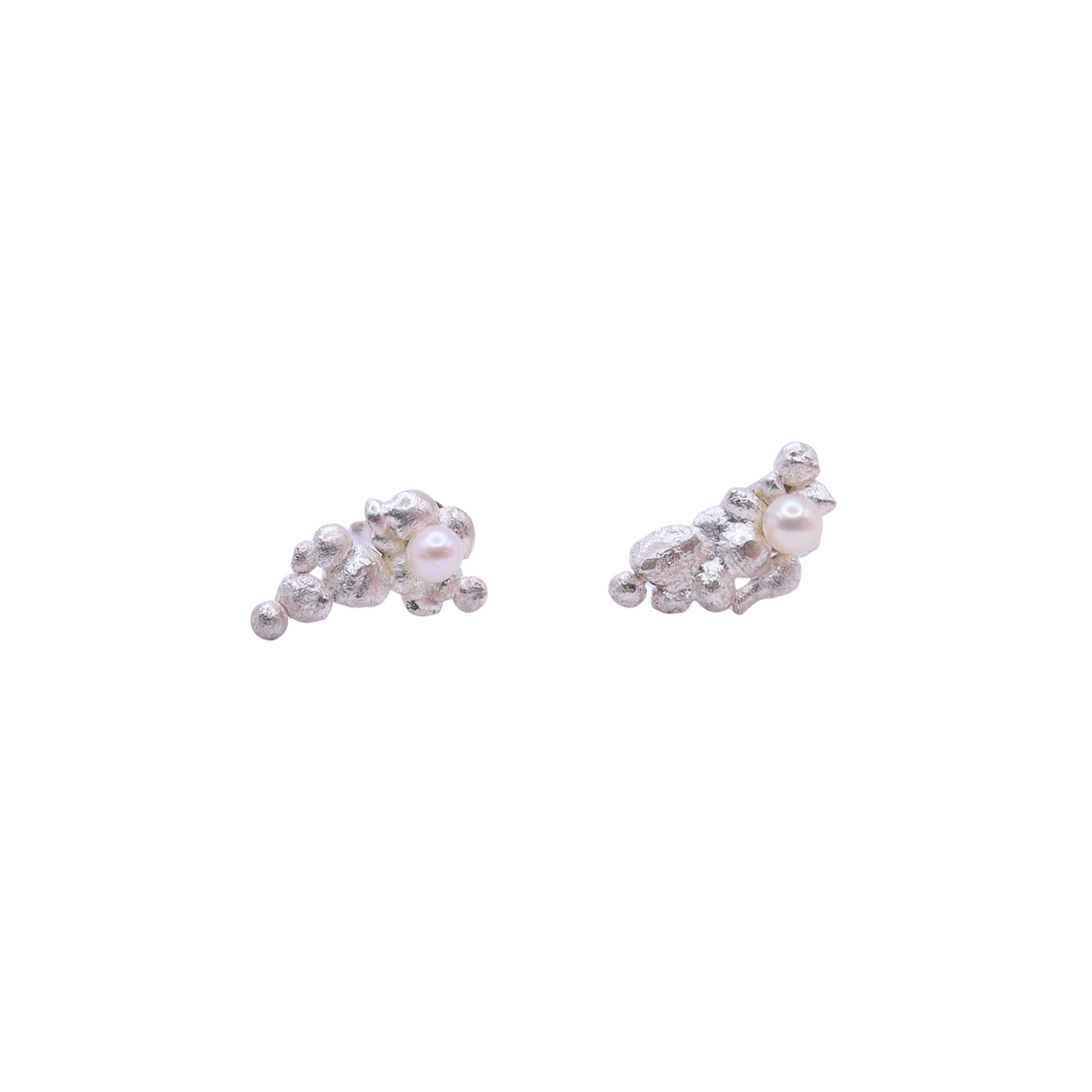 Abstract Silver & Pearl Stud Earrings