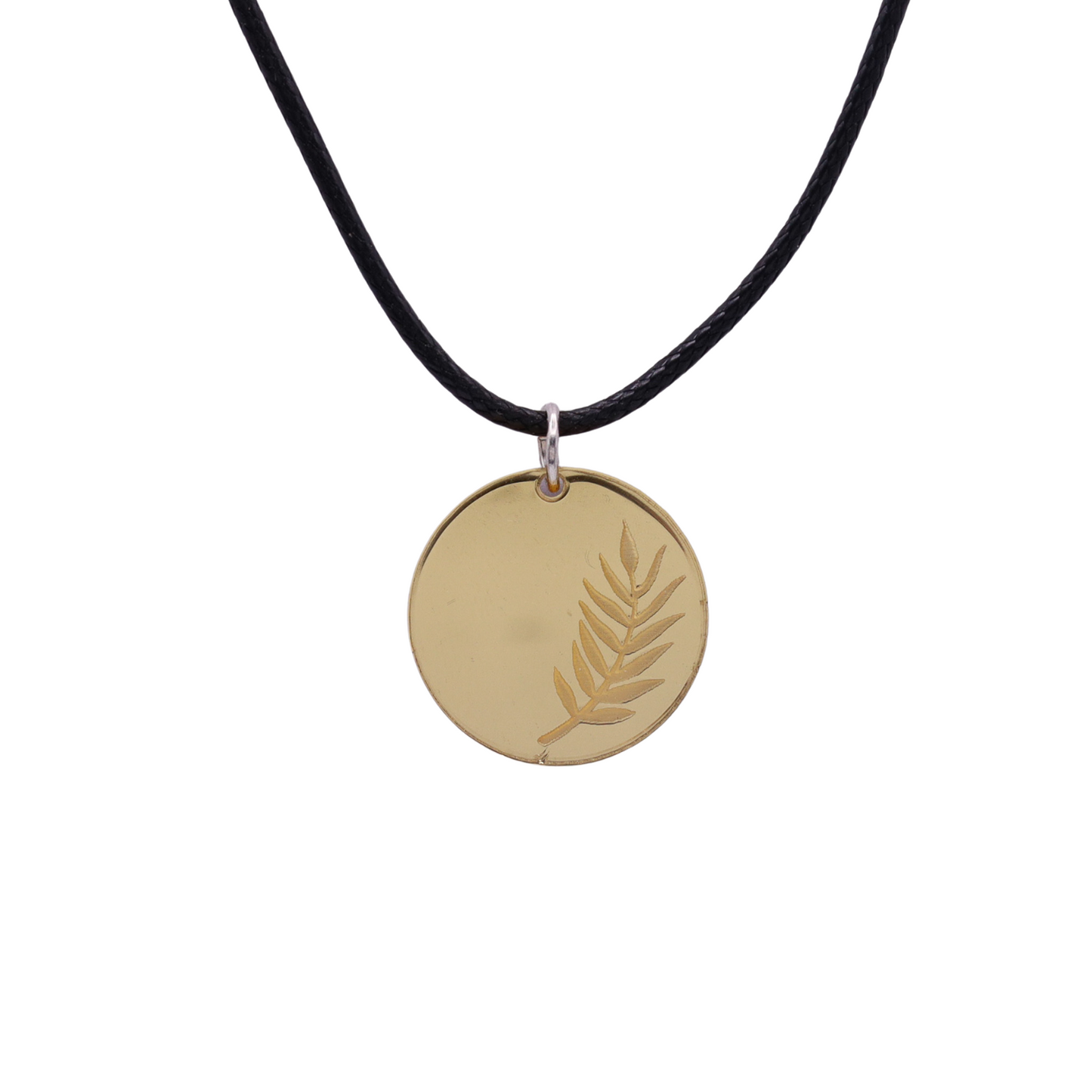 Black Cord with Gold Round Pendant Necklace