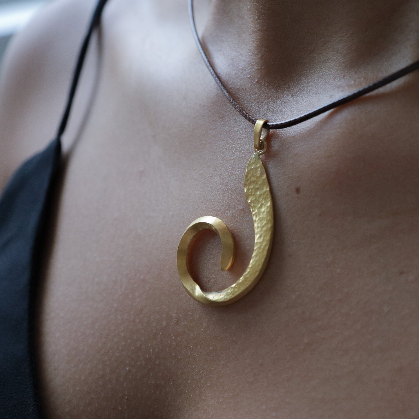 Black Cord with Gold Spiral Pendant