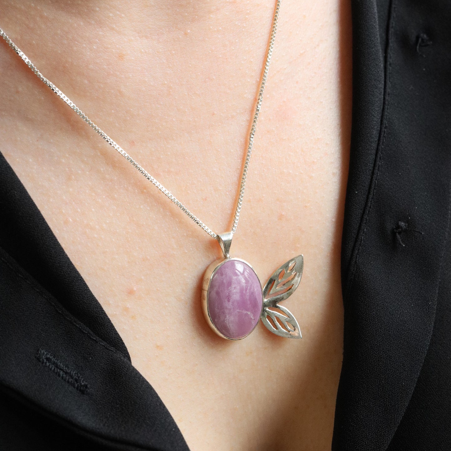 Butterfly Kunzite Cabochon Necklace