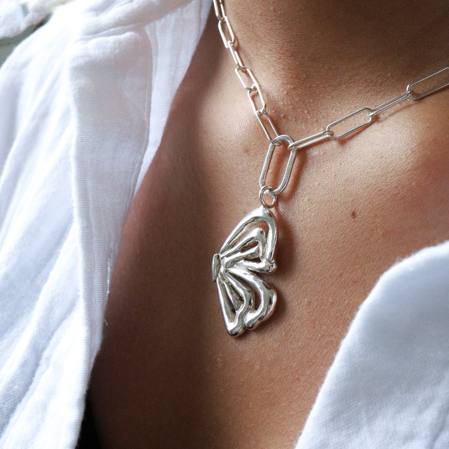 Butterfly Silver Paper Clip Chain