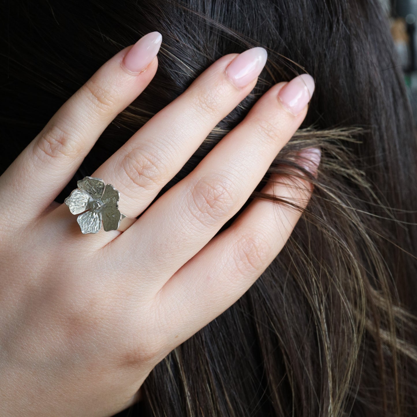 Sterling Silver Flower Textured Ring