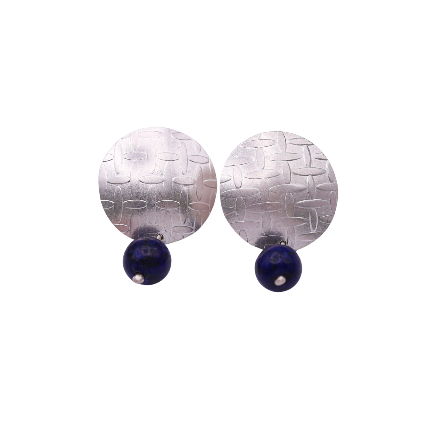 Lapis Bead & Silver Pattern Earrings