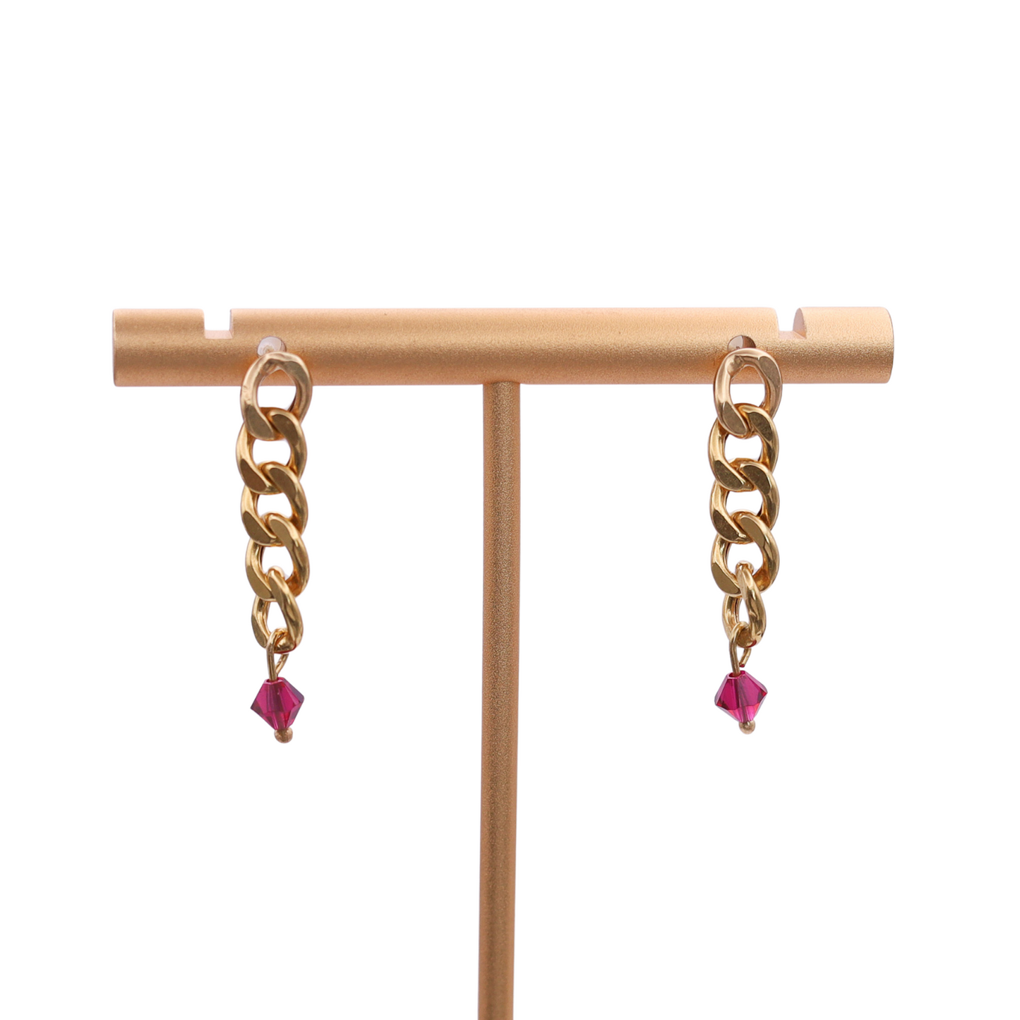 18k Solid Gold Red Swarovski Link Earrings
