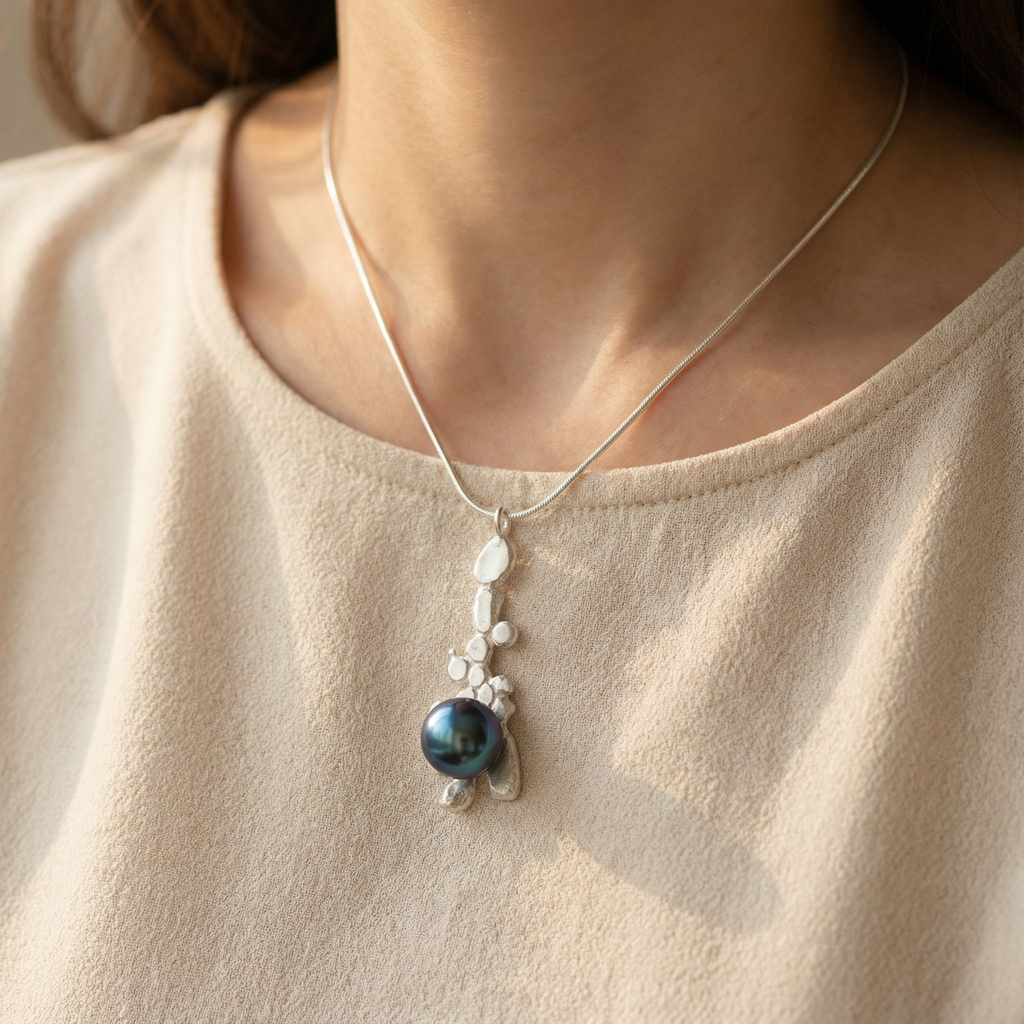 Abstract Blue Pearl Necklace