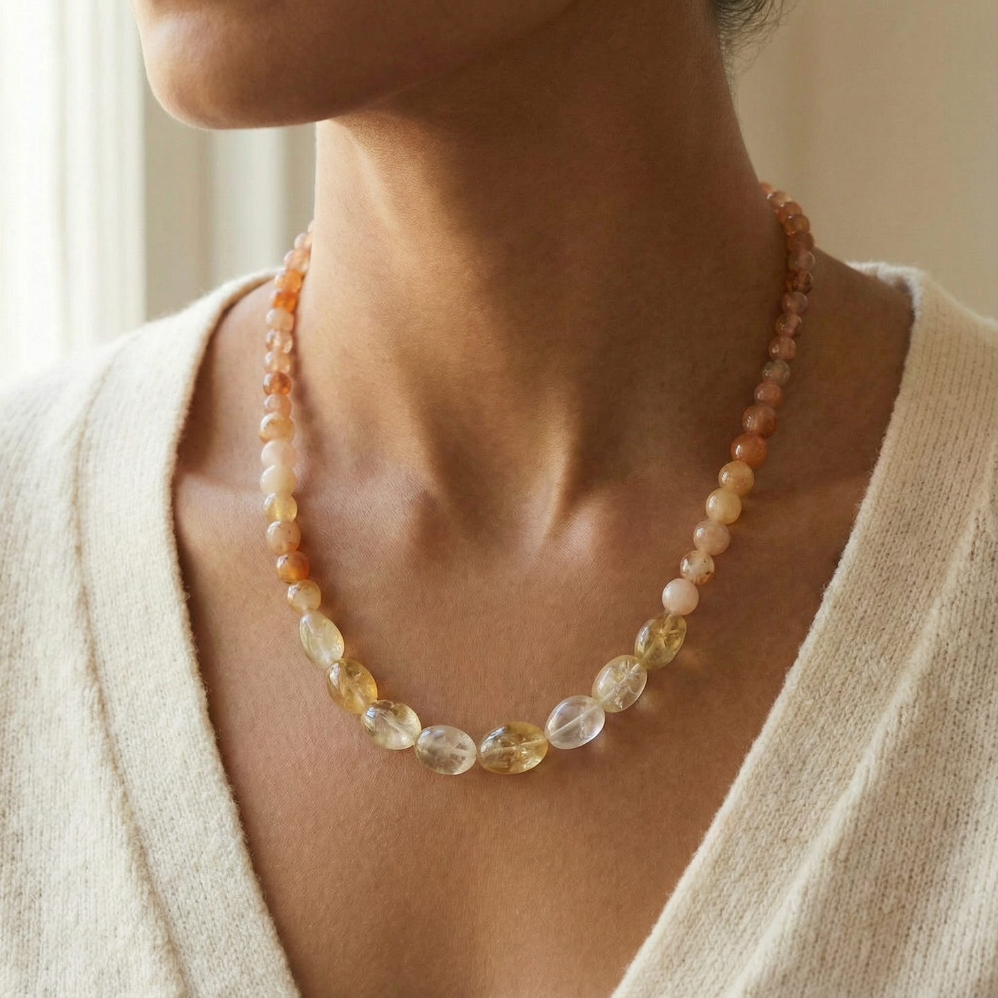 Sea Sand Necklace with Citrine & Quartz