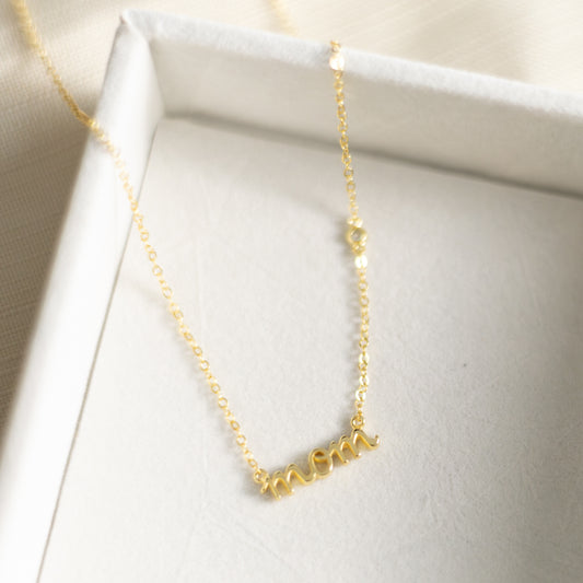 Cursive Mom Necklace Gold Vermeil