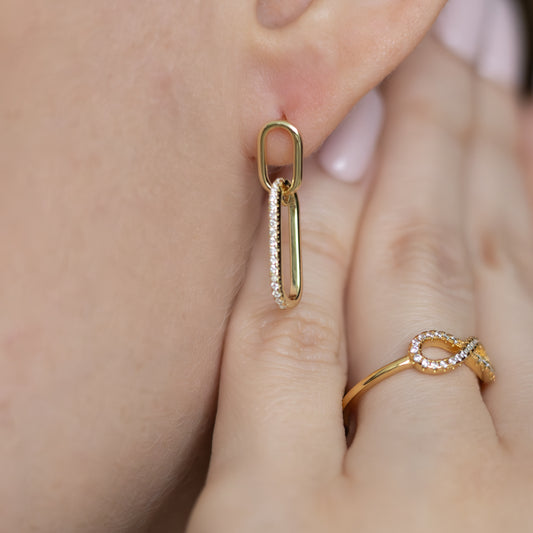 Paperclip Links Cubic Zirconia Earrings