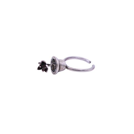 Ring with Tiny Floral Sculpture