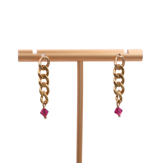 Solid 18k Gold Red Swarovski Link Earrings