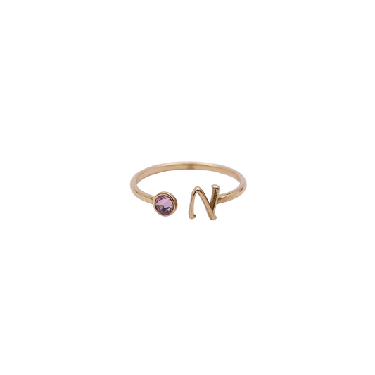 Solid 18k Gold Swarovski Crystal & Letter N Ring