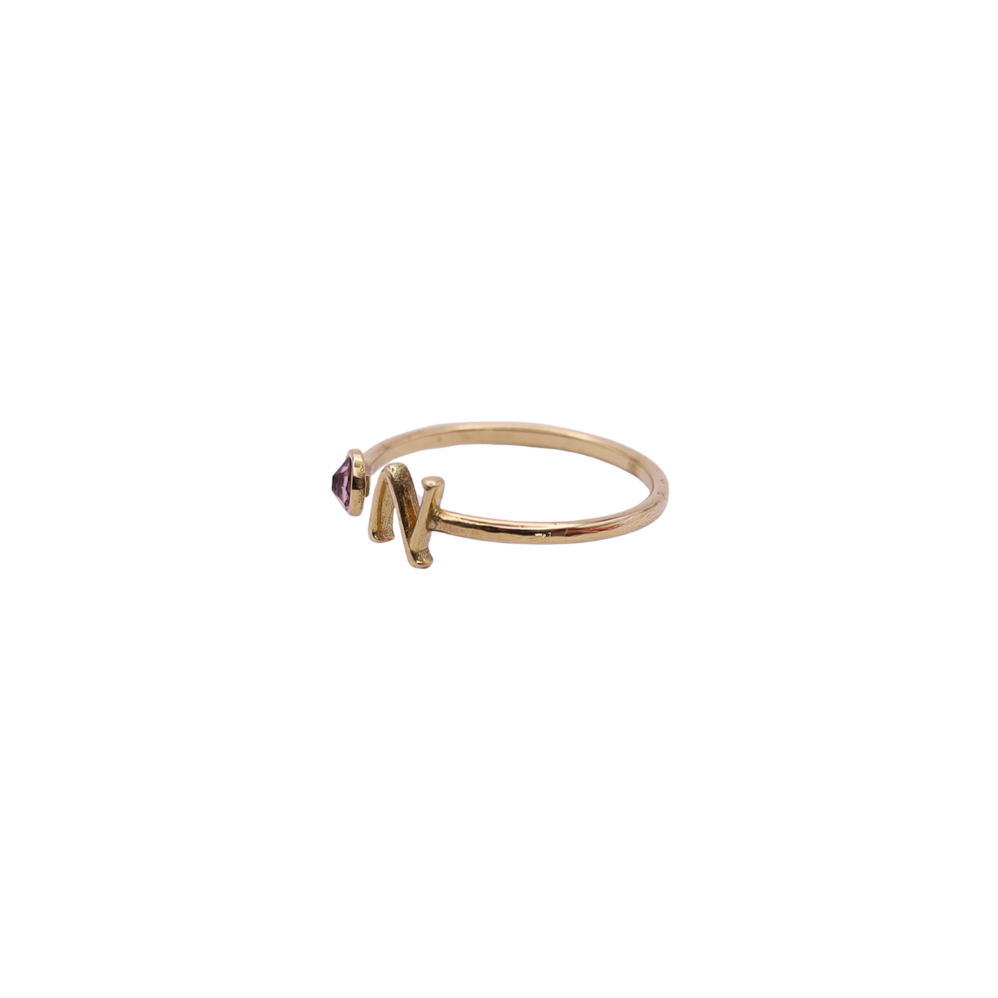 Solid 18k Gold Swarovski Crystal & Letter N Ring