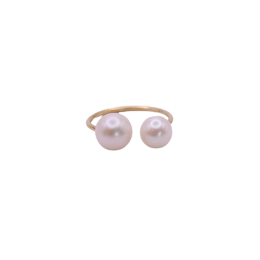 Solid 18k Gold Two-Pearl Ring