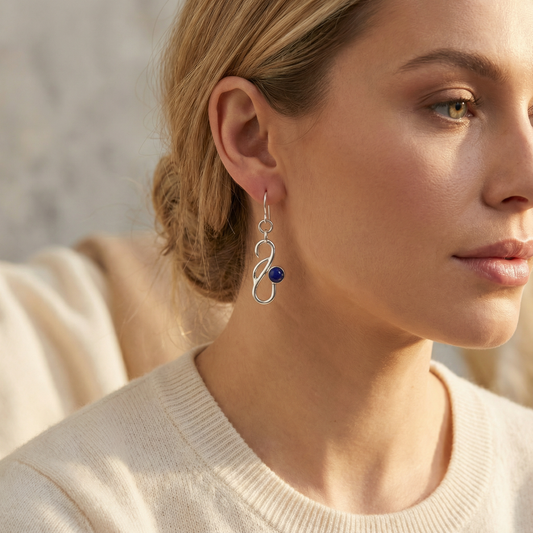 Abstract Sterling Silver & Lapis Lazuli Dangle Earrings