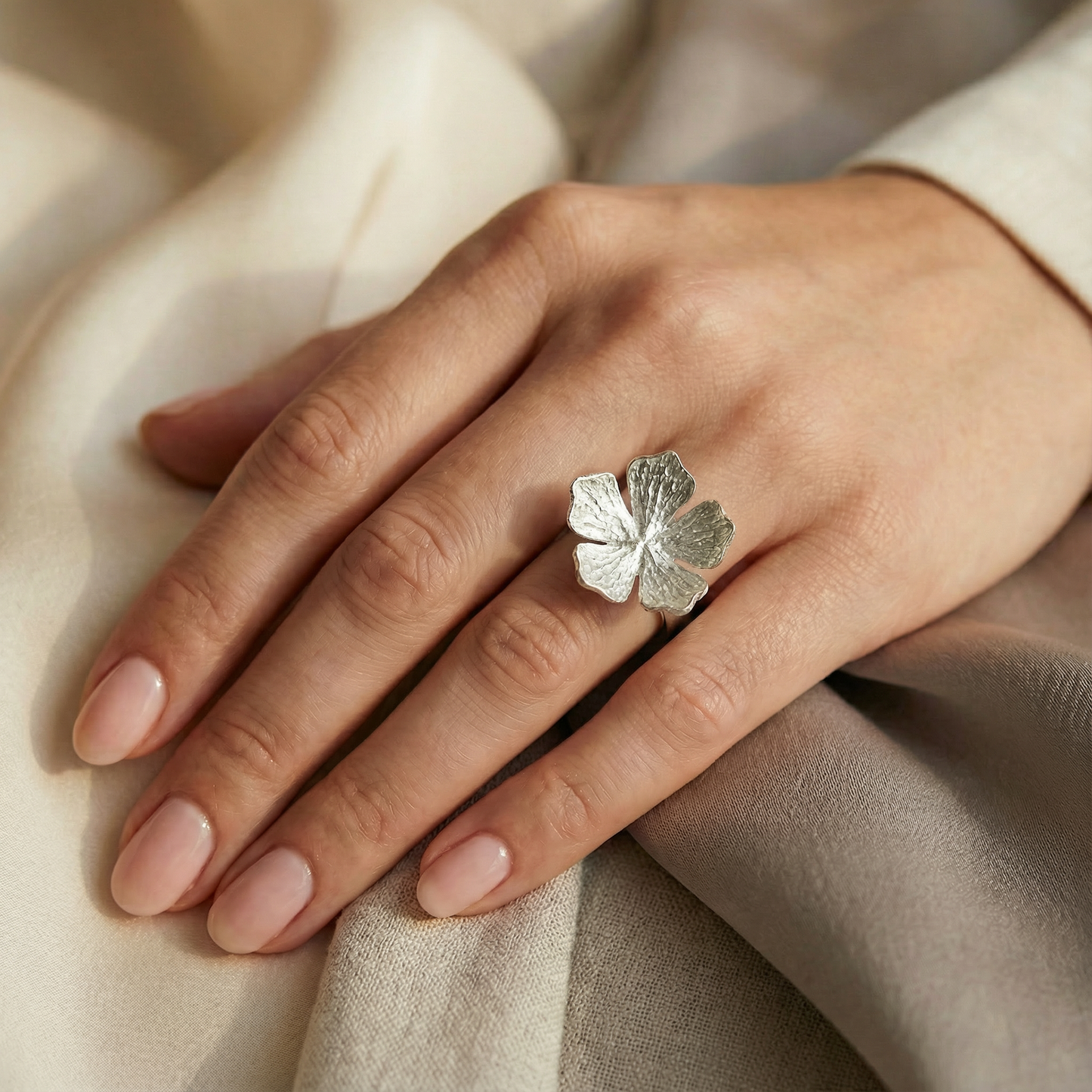 Sterling Silver Flower Textured Ring