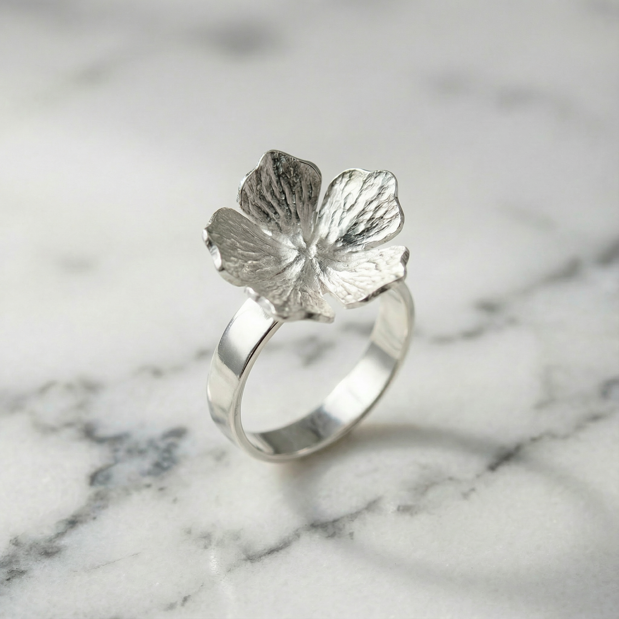Sterling Silver Flower Textured Ring – Dama Studio
