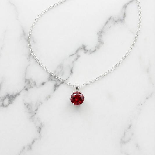 Garnet Solitaire Necklace in Sterling Silver