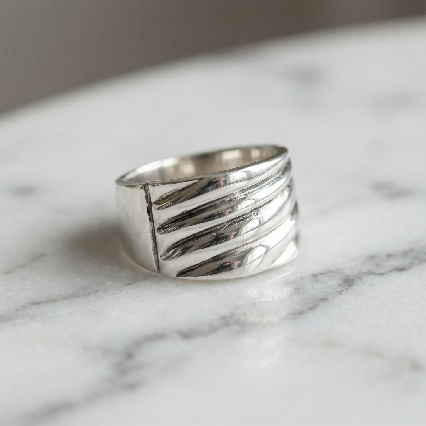 Gents Sculptural Wave Ring in Sterling Silver