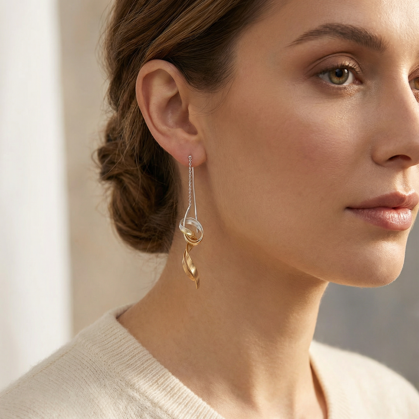 Knot Earring Mini Gold - Mixed Metal Threader Earrings