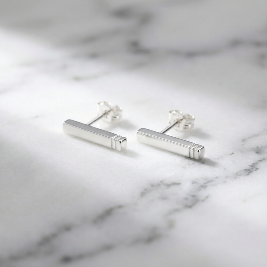 Minimalist Sterling Silver Bar Stud Earrings