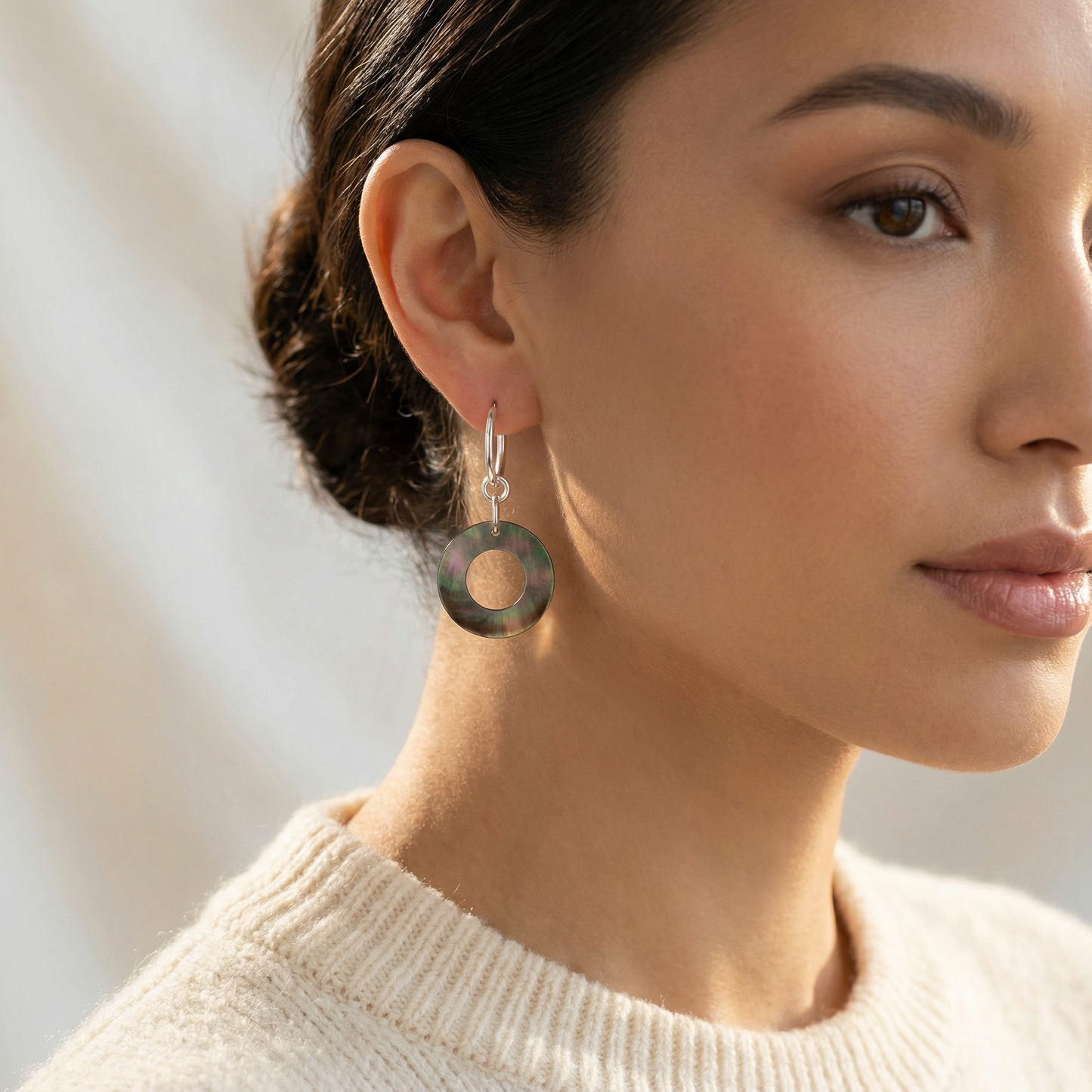 Mother of Pearl Circle Dangle Earrings