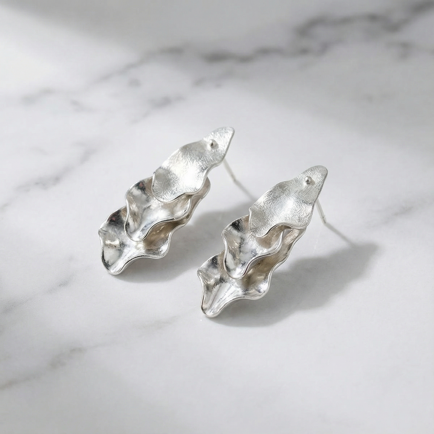 Textured Organic Wave Sterling Silver Earrings