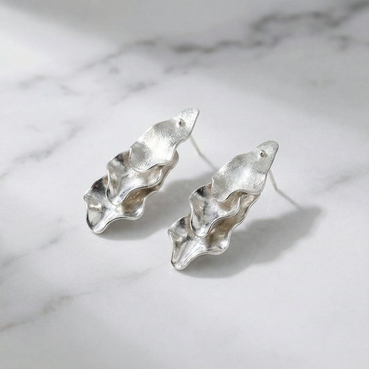 Textured Organic Wave Sterling Silver Earrings