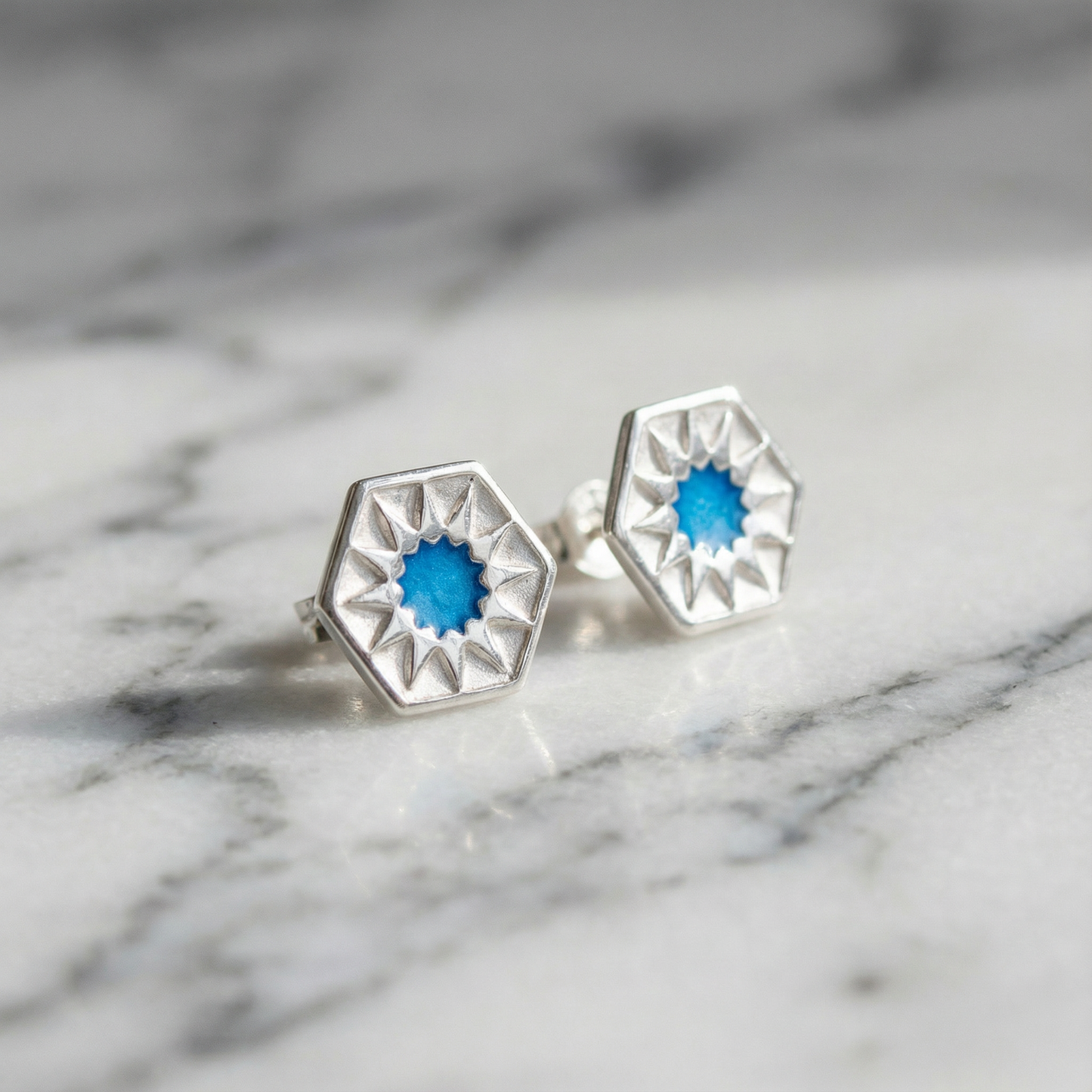 Tile Design Sterling Silver Stud Earrings
